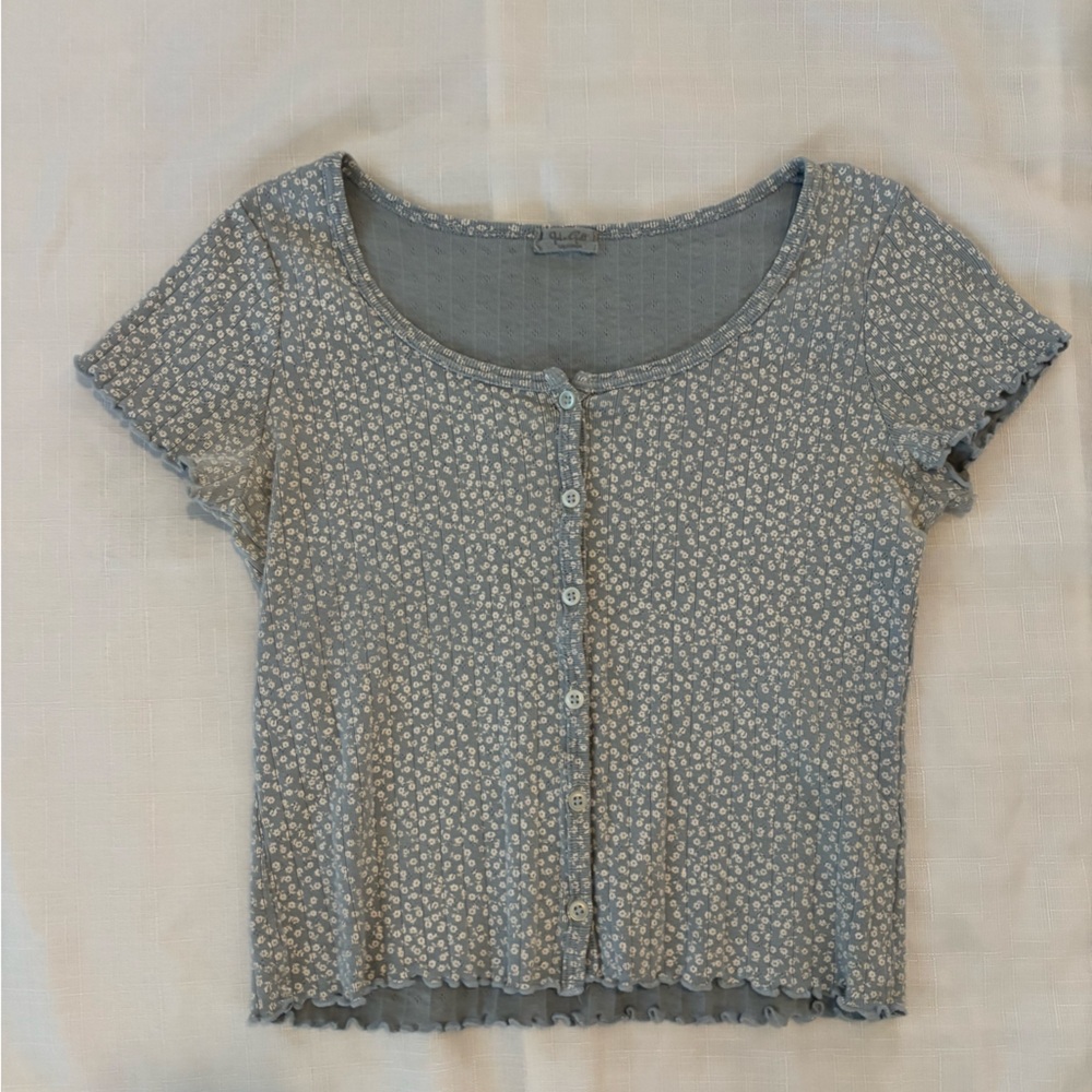 Floral Gray Button-Up Women's Top